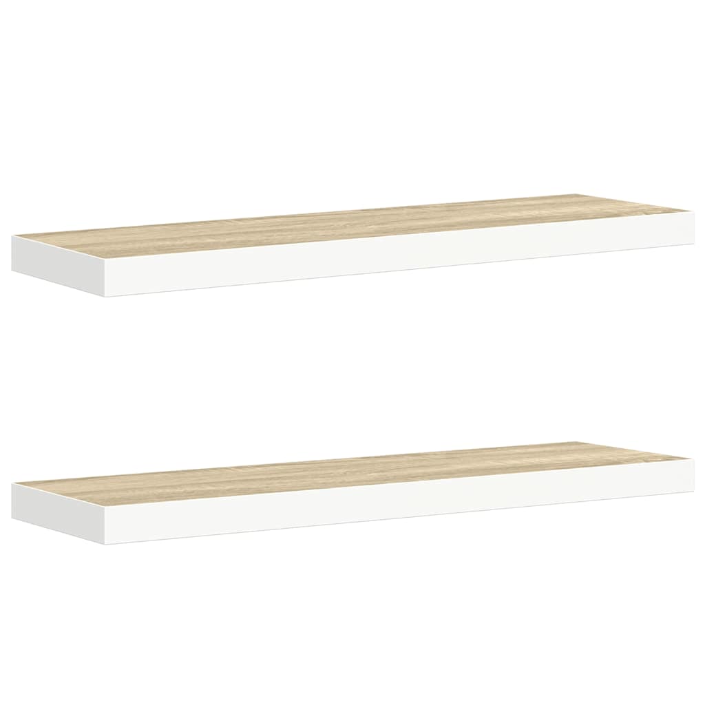 2 db tölgyszínű és fehér MDF lebegő fali polc 80x23,5x3,8 cm 2