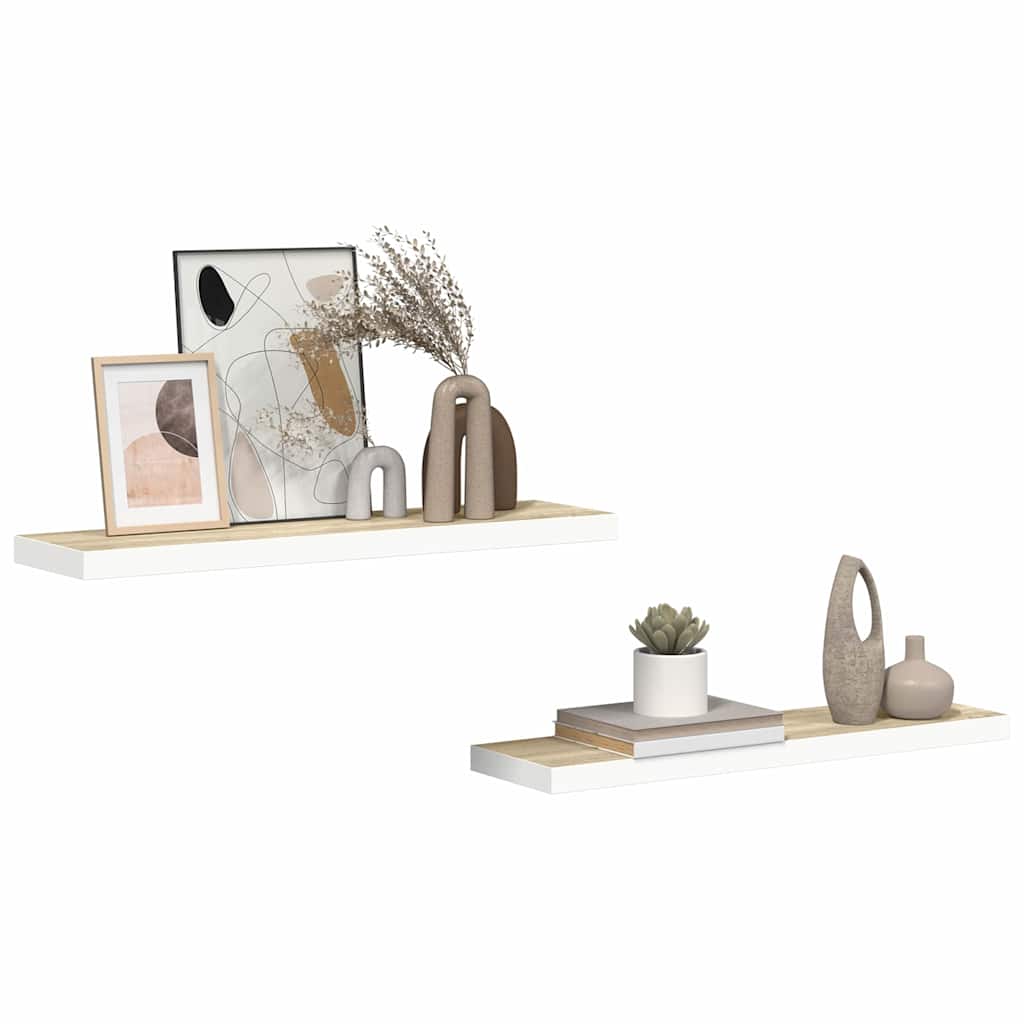 2 db tölgyszínű és fehér MDF lebegő fali polc 80x23,5x3,8 cm 5