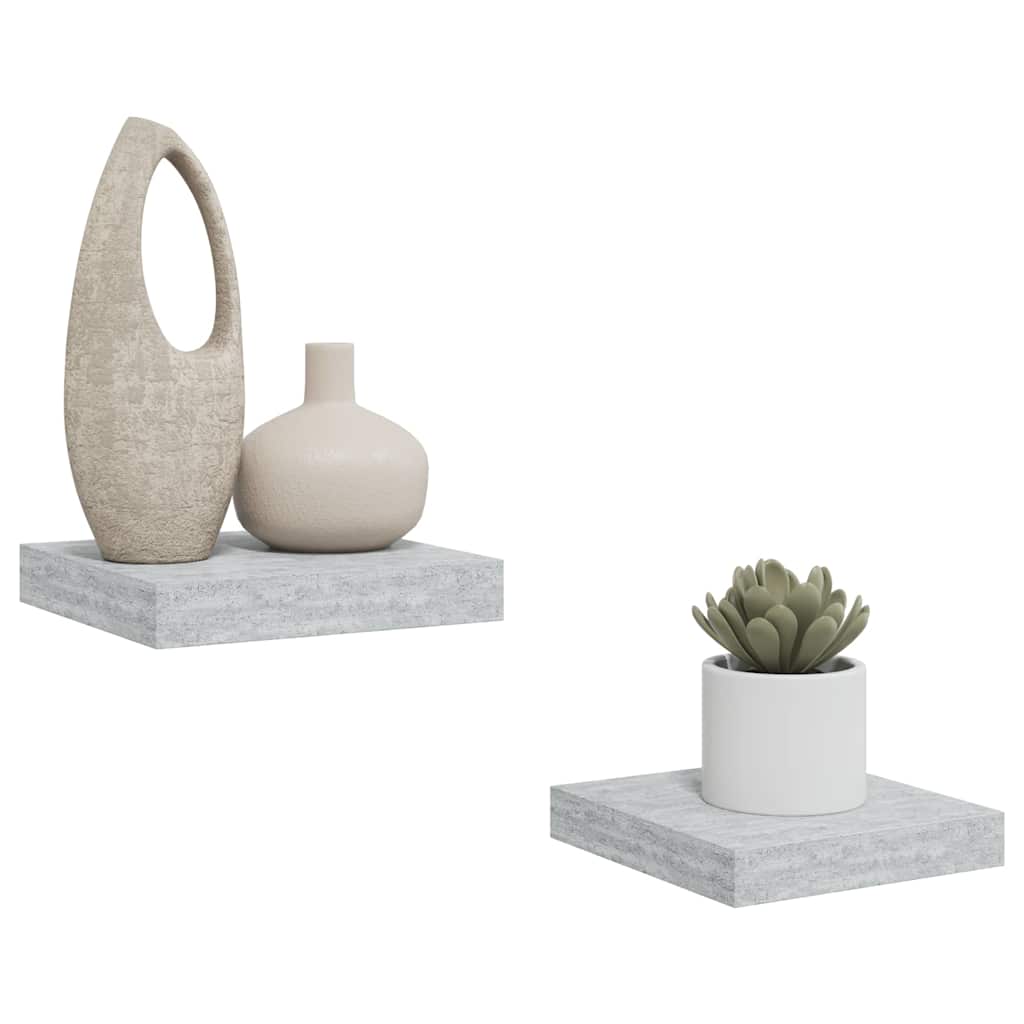 2 db betonszürke MDF lebegő fali polc 23 x 23,5 x 3,8 cm 5