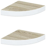 2 db fehér-tölgyszínű MDF fali sarokpolc 25 x 25 x 3,8 cm 2