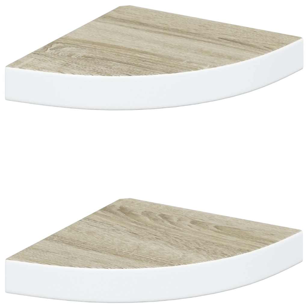 2 db fehér-tölgyszínű MDF fali sarokpolc 25 x 25 x 3,8 cm 2