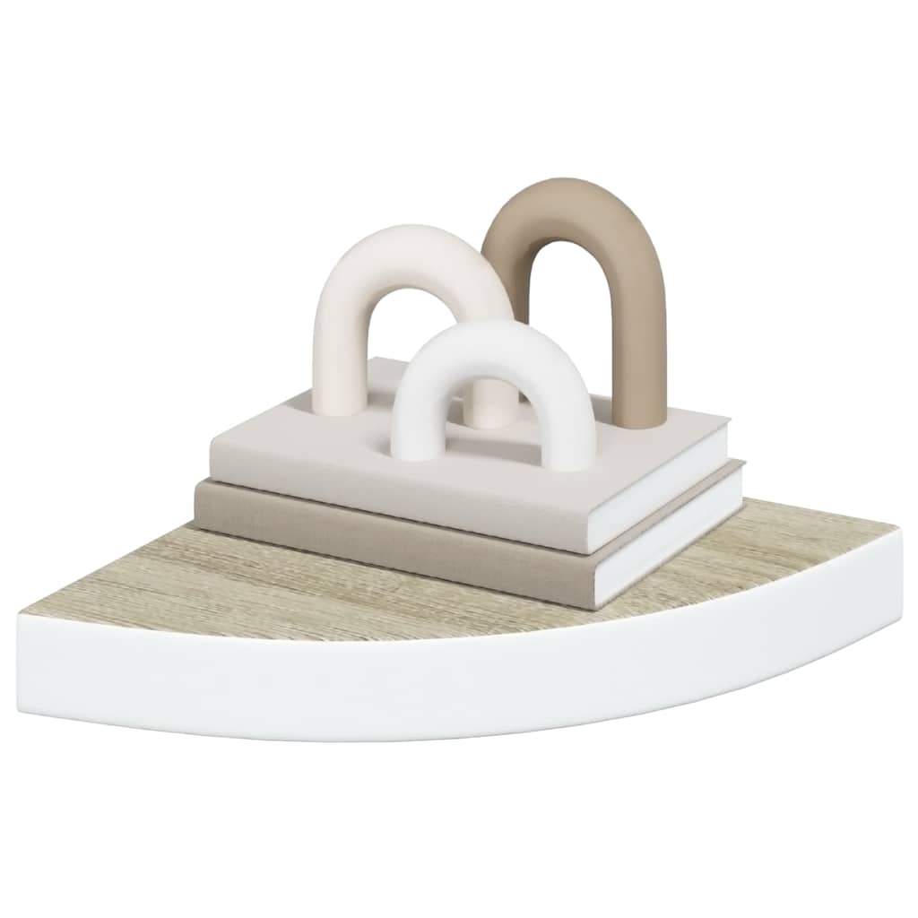 2 db fehér-tölgyszínű MDF fali sarokpolc 25 x 25 x 3,8 cm 4