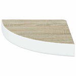 2 db fehér-tölgyszínű MDF fali sarokpolc 25 x 25 x 3,8 cm 6