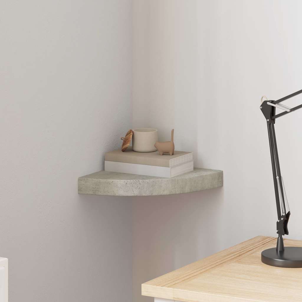 Betonszürke MDF fali sarokpolc 25 x 25 x 3,8 cm