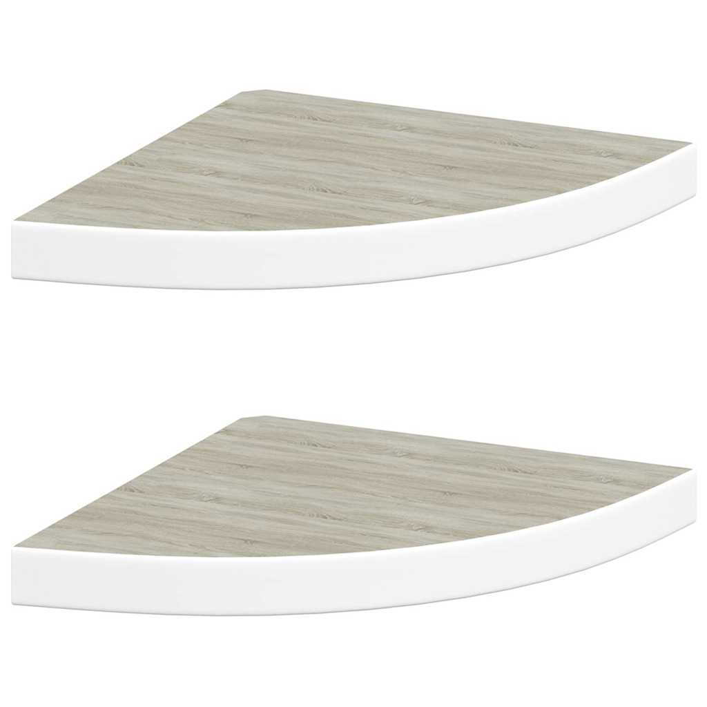 2 db tölgyszínű és fehér MDF fali sarokpolc 35 x 35 x 3,8 cm 2