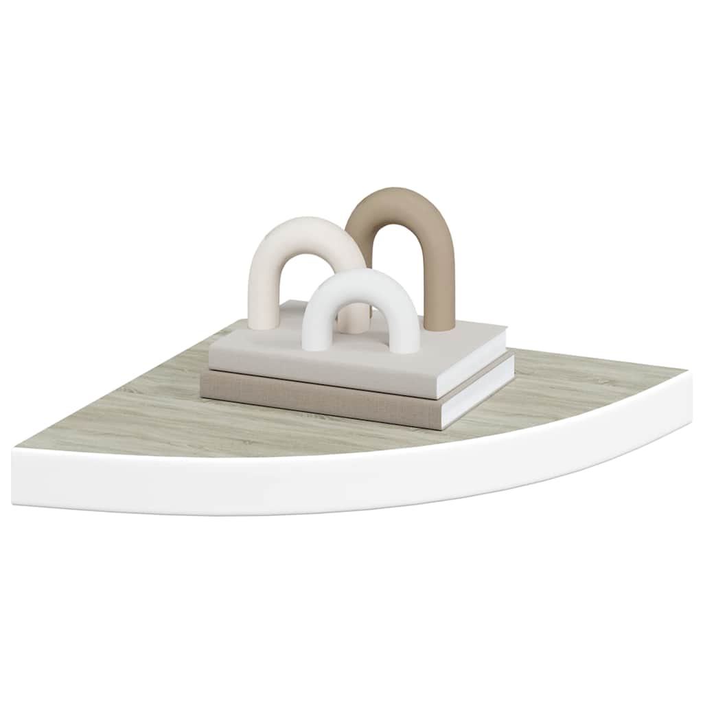 2 db tölgyszínű és fehér MDF fali sarokpolc 35 x 35 x 3,8 cm 4