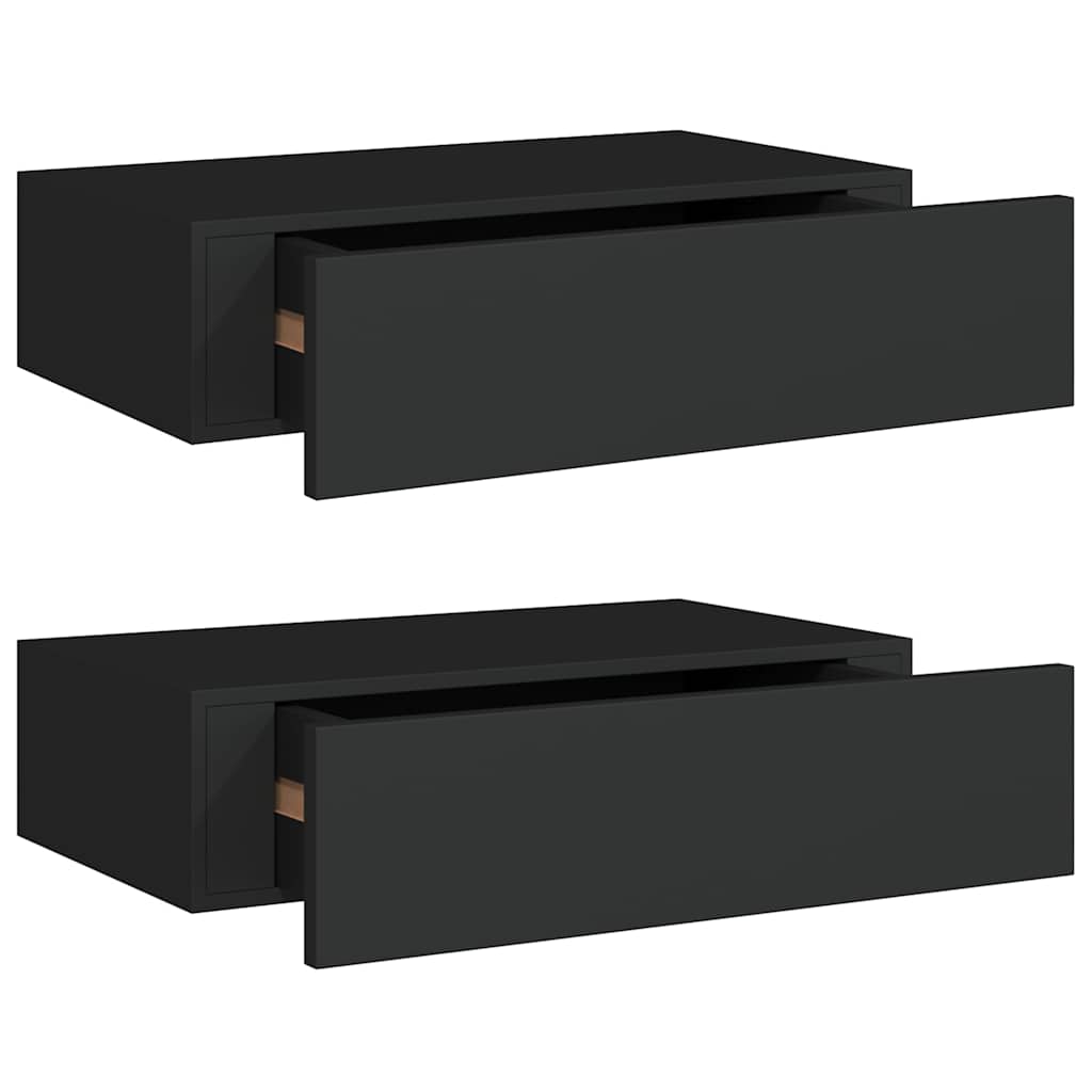 2 db fekete MDF falra szerelhető fiókos polc 40 x 23,5 x 10 cm 2