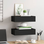 2 db fekete MDF falra szerelhető fiókos polc 40 x 23,5 x 10 cm 3
