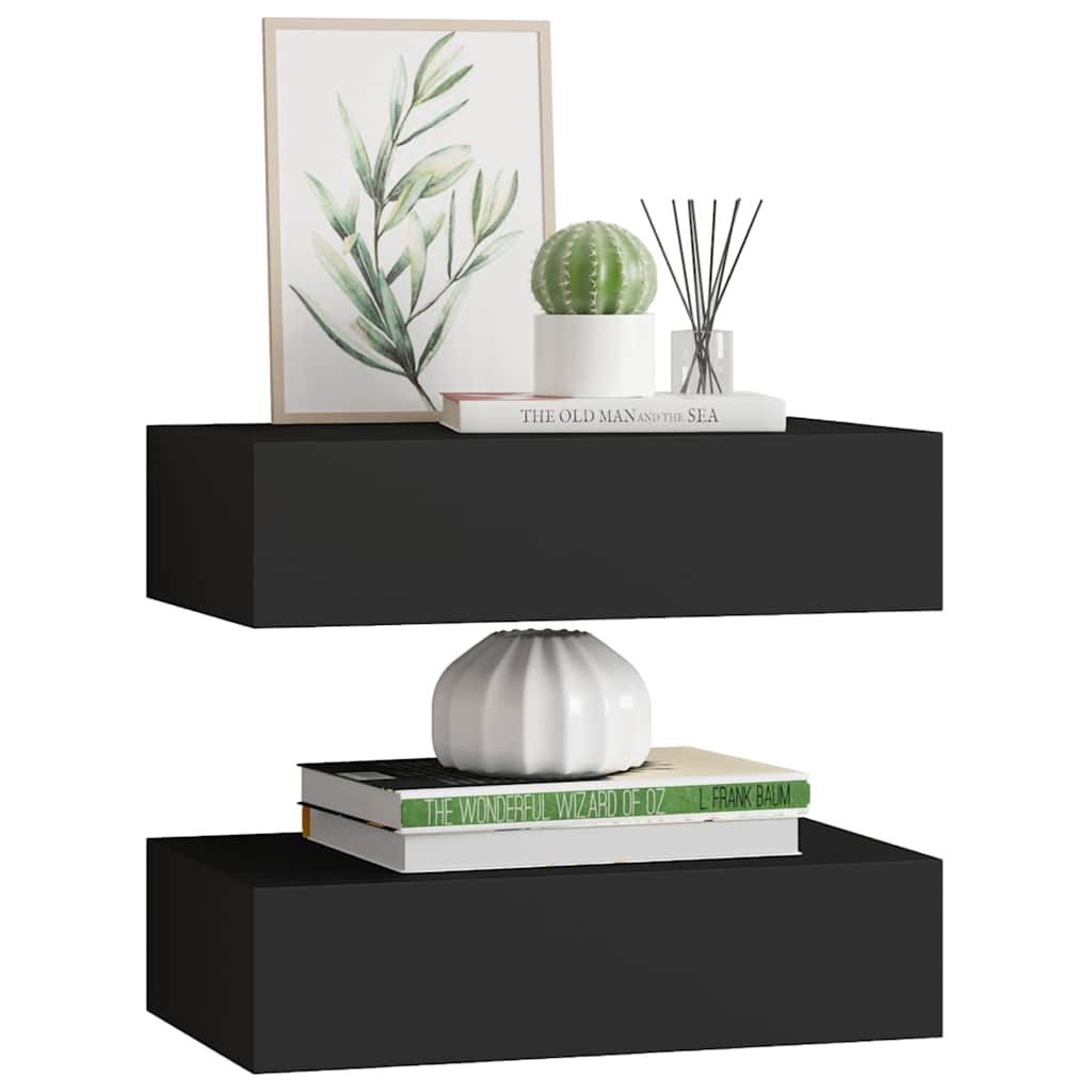 2 db fekete MDF falra szerelhető fiókos polc 40 x 23,5 x 10 cm 4