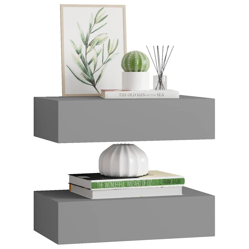 2 db szürke MDF falra szerelhető fiókos polc 40 x 23,5 x 10 cm 4