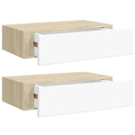 2 db tölgyszínű és fehér MDF fiókos fali polc 40 x 23,5 x 10 cm 2