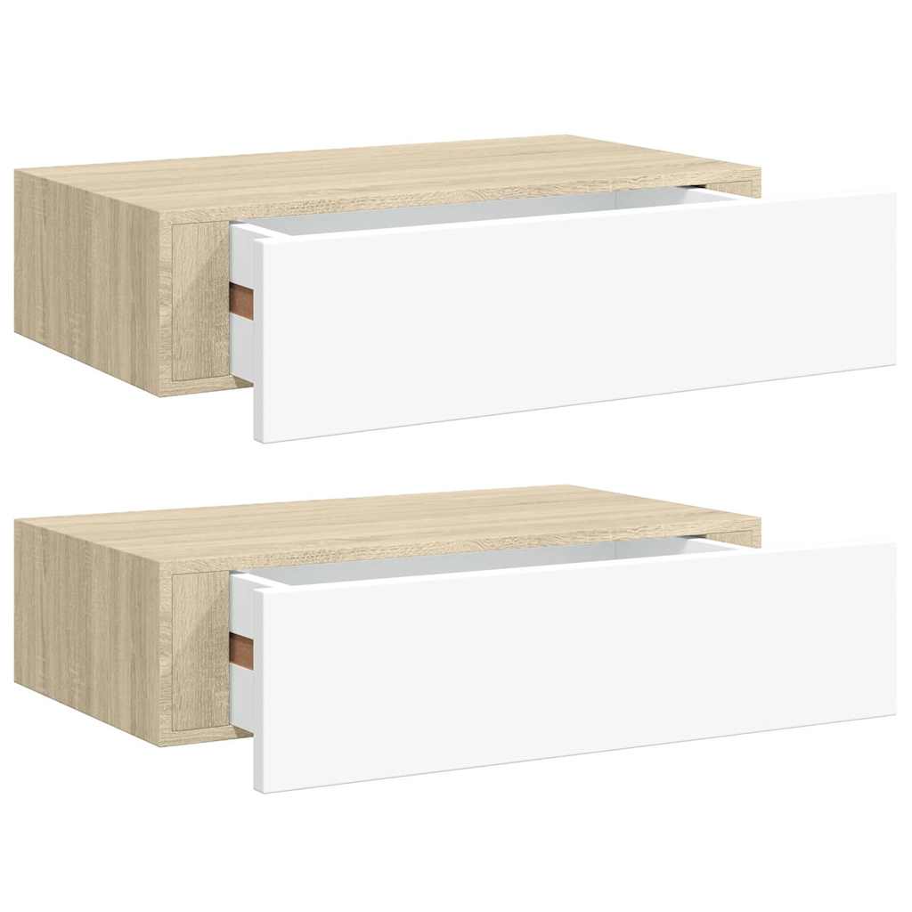 2 db tölgyszínű és fehér MDF fiókos fali polc 40 x 23,5 x 10 cm 2