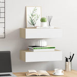 2 db tölgyszínű és fehér MDF fiókos fali polc 40 x 23,5 x 10 cm 3