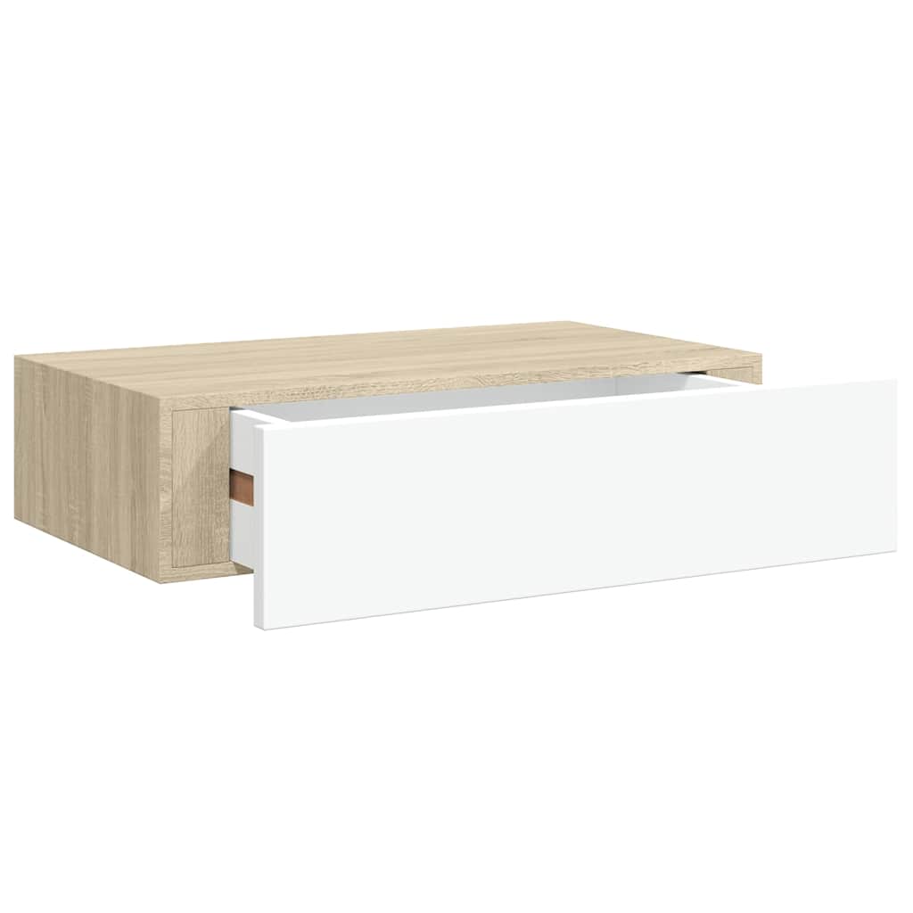 2 db tölgyszínű és fehér MDF fiókos fali polc 40 x 23,5 x 10 cm 5