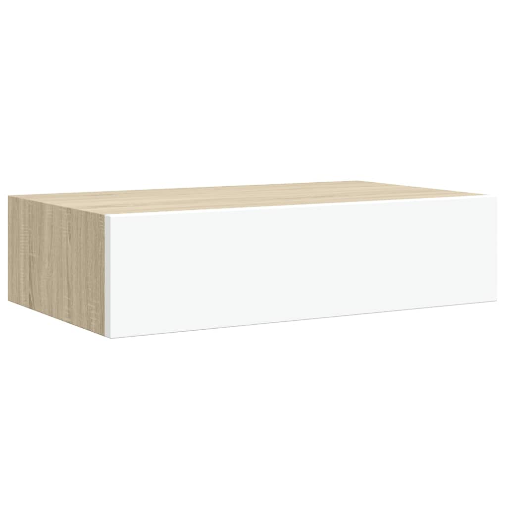 2 db tölgyszínű és fehér MDF fiókos fali polc 40 x 23,5 x 10 cm 6
