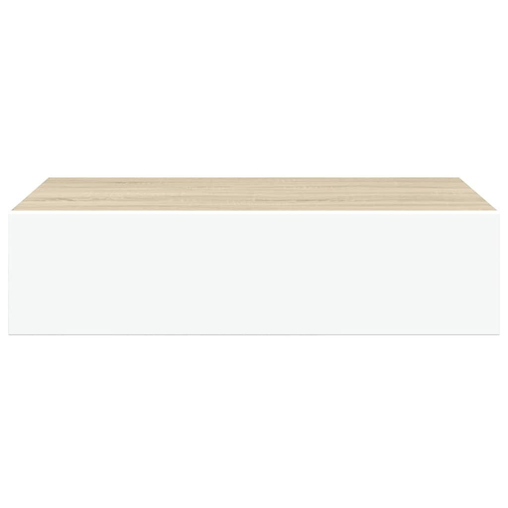 2 db tölgyszínű és fehér MDF fiókos fali polc 40 x 23,5 x 10 cm 7