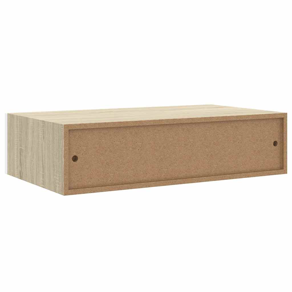 2 db tölgyszínű és fehér MDF fiókos fali polc 40 x 23,5 x 10 cm 9