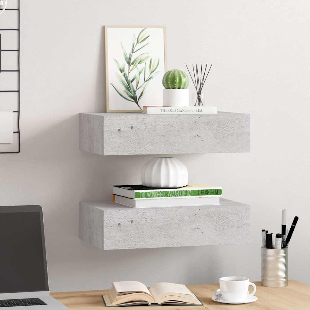 2 db betonszürke MDF falra szerelhető fiókos polc 40x23,5x10 cm 3