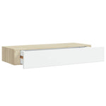 Falra szerelhető fiókos polc tölgyfa és fehér színben 60 x 23,5 x 10 cm MDF 2