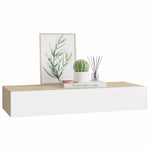 Falra szerelhető fiókos polc tölgyfa és fehér színben 60 x 23,5 x 10 cm MDF 4