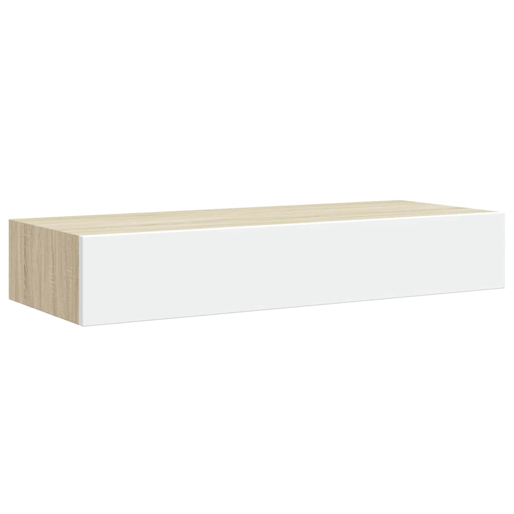 Falra szerelhető fiókos polc tölgyfa és fehér színben 60 x 23,5 x 10 cm MDF 5