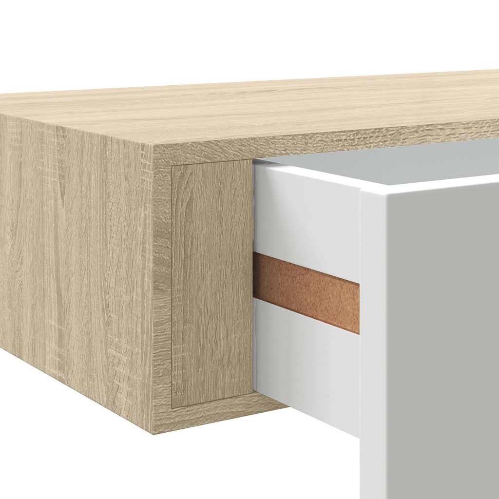 Falra szerelhető fiókos polc tölgyfa és fehér színben 60 x 23,5 x 10 cm MDF 10