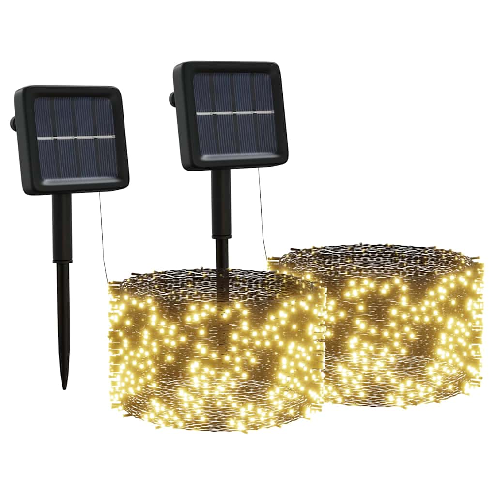 2 db 2x200 LED-es meleg fehér bel-/kültéri napelemes fényfüzér 2