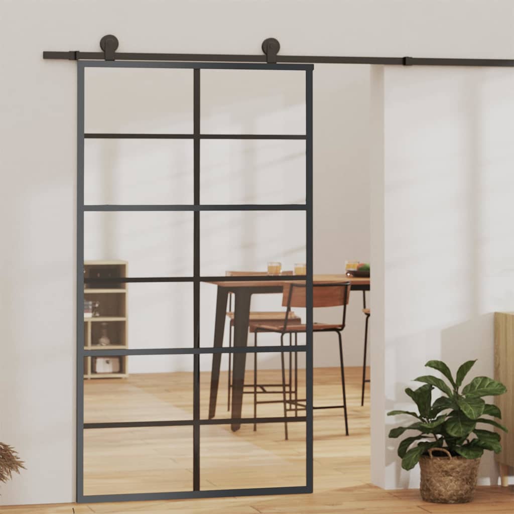 Fekete ESG üveg és alumínium tolóajtó 102 x 205 cm
