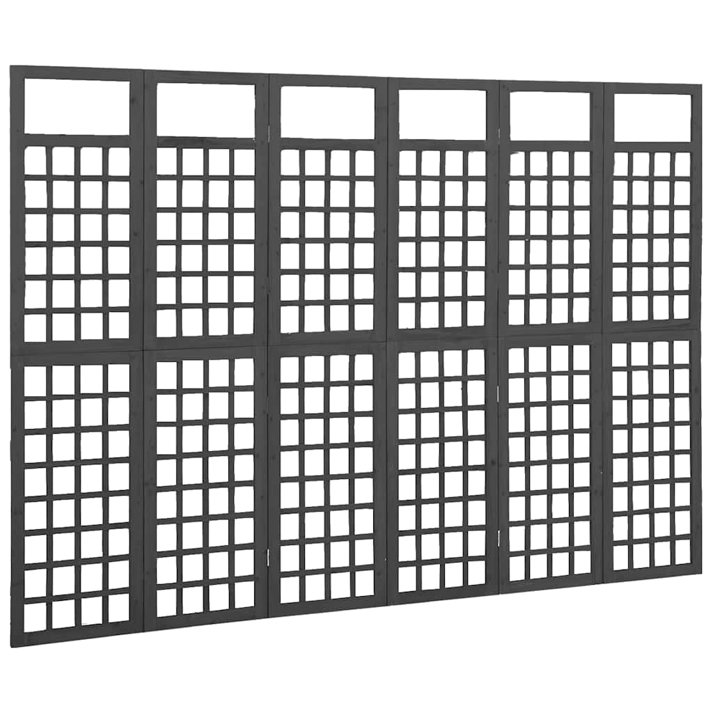 6 paneles fekete fenyőfa térelválasztó/lugasrács 242,5 x 180 cm 2