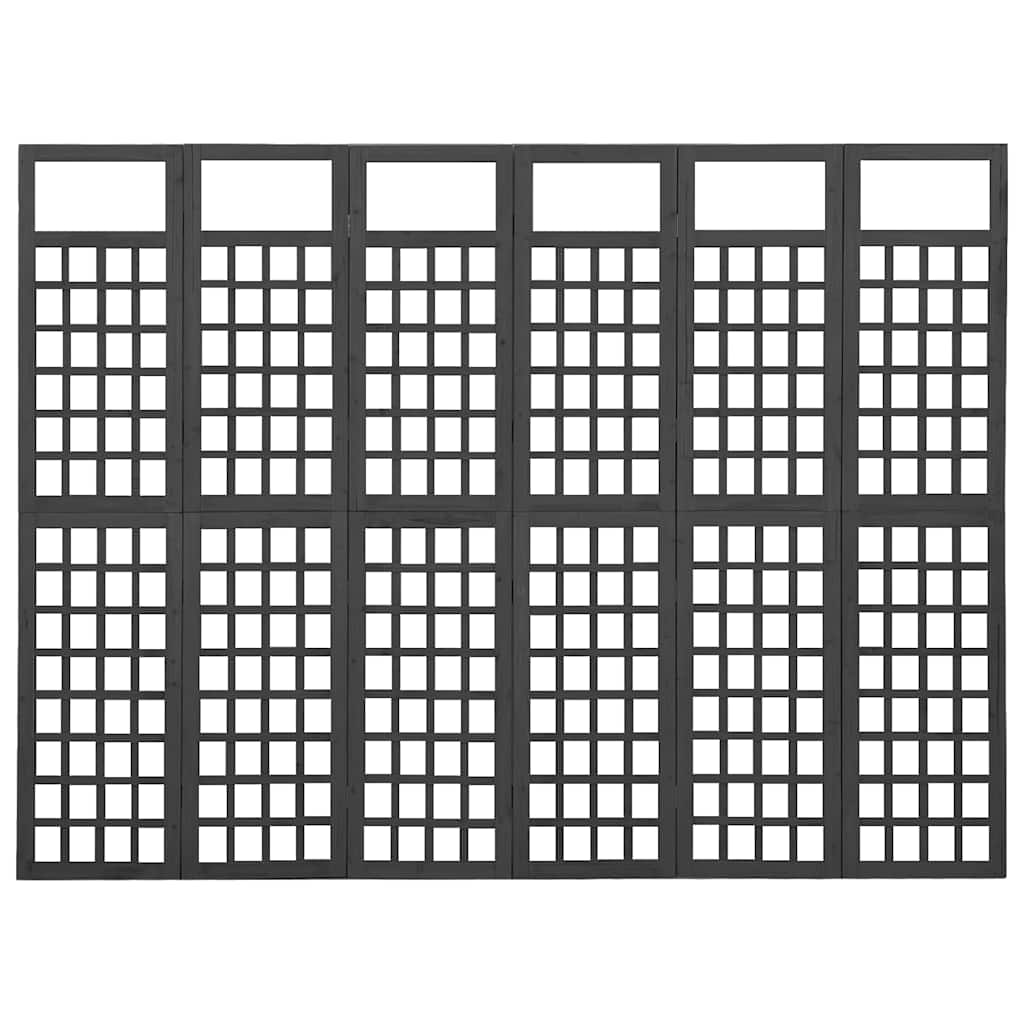 6 paneles fekete fenyőfa térelválasztó/lugasrács 242,5 x 180 cm 3