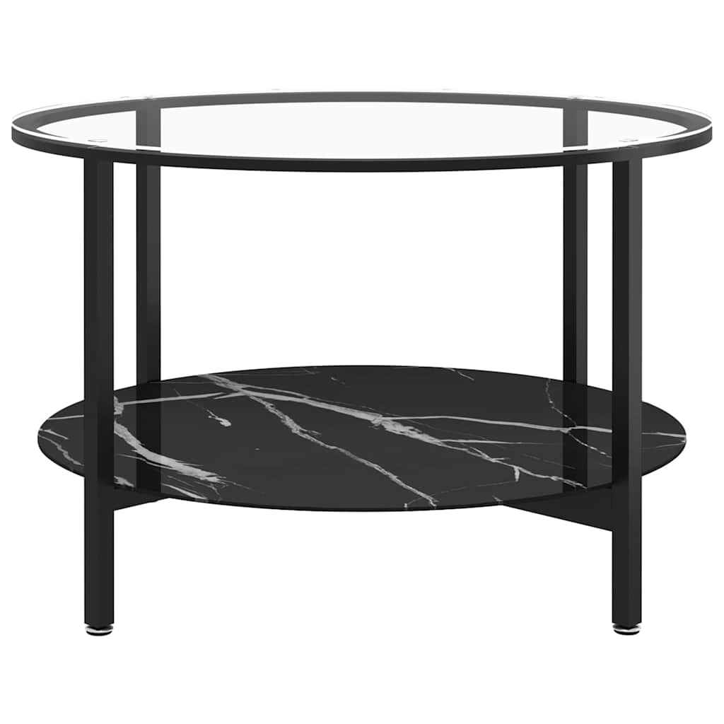 Fekete-fekete márvány edzett üveg dohányzóasztal 70 cm 3