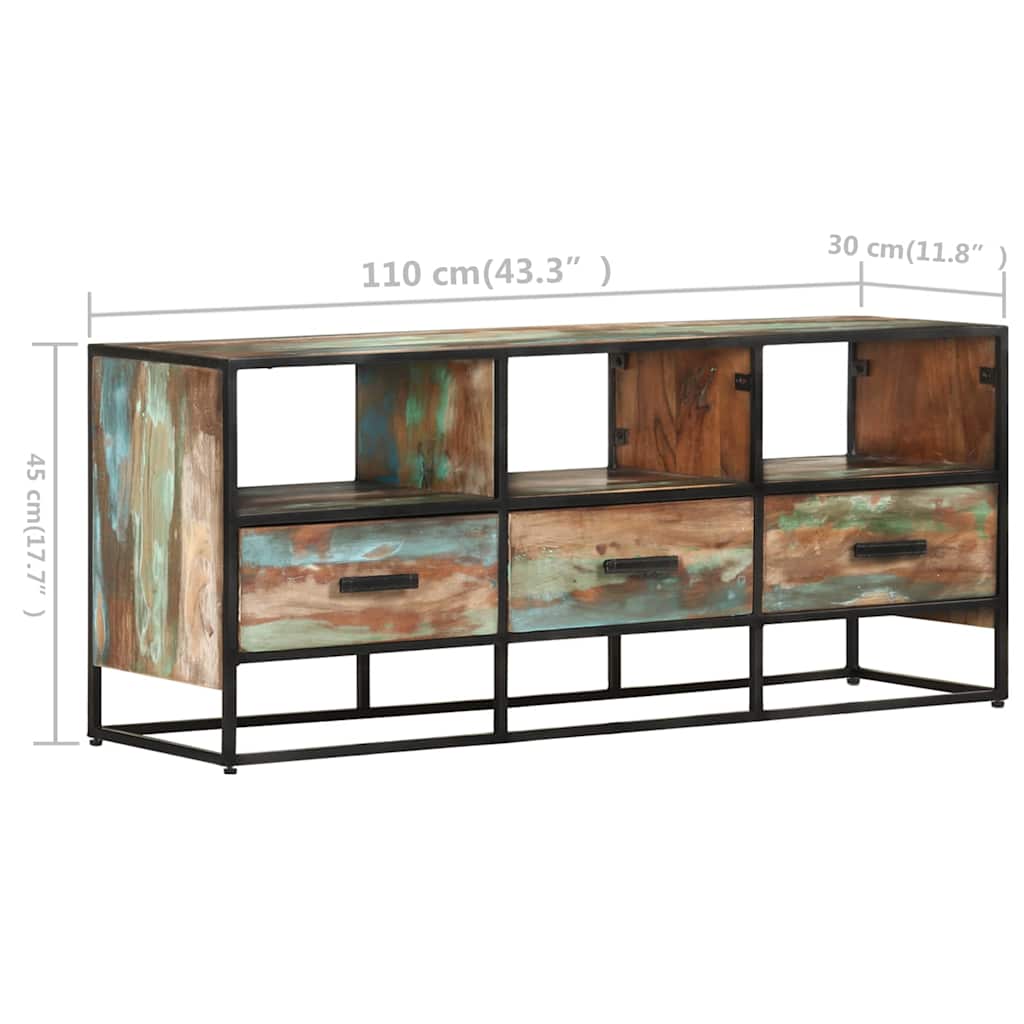 Tömör újrahasznosított fa TV-szekrény 110 x 30 x 45 cm 8