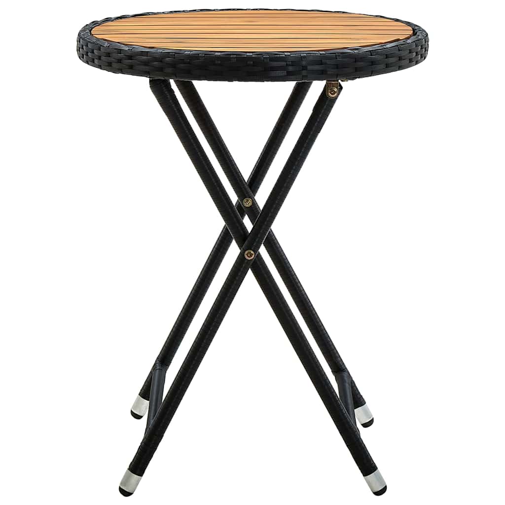 Fekete polyrattan és tömör akácfa teázóasztal 60 cm 2