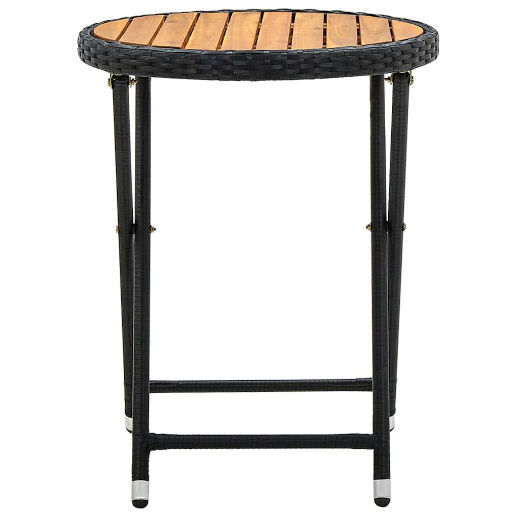 Fekete polyrattan és tömör akácfa teázóasztal 60 cm 3