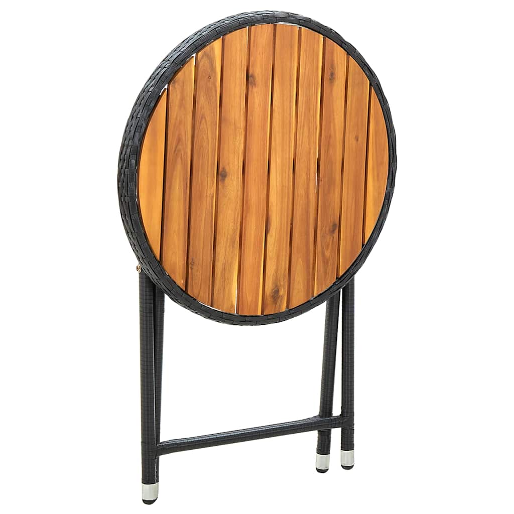 Fekete polyrattan és tömör akácfa teázóasztal 60 cm 4