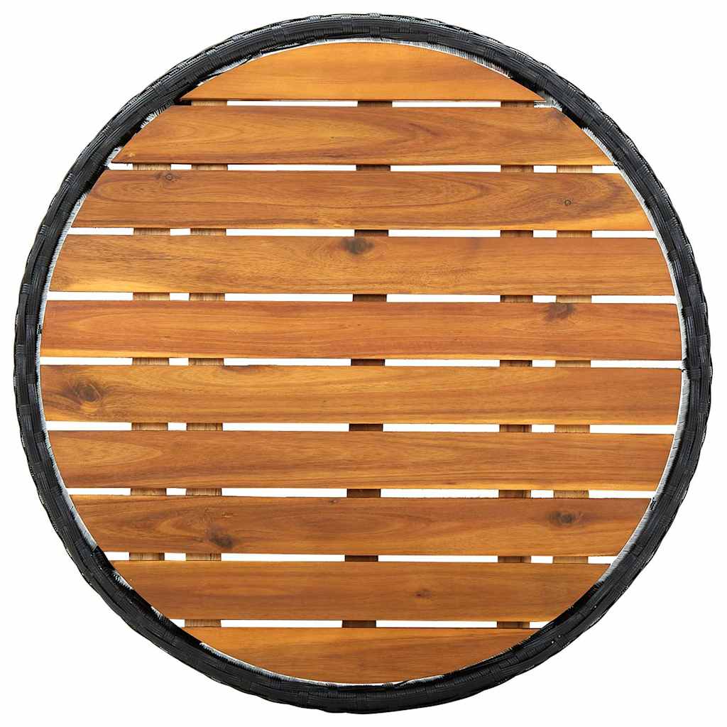 Fekete polyrattan és tömör akácfa teázóasztal 60 cm 5