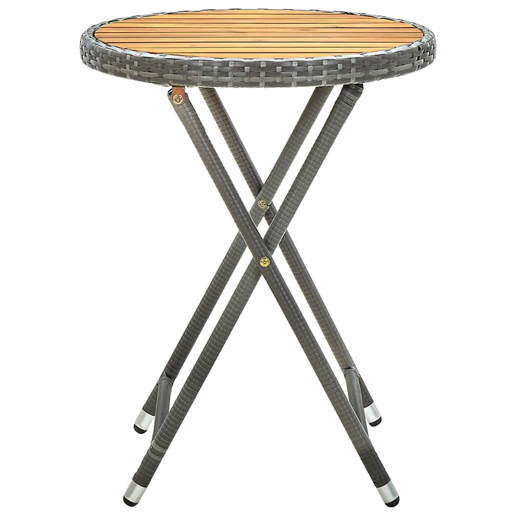 Szürke polyrattan és tömör akácfa teázóasztal 60 cm 2