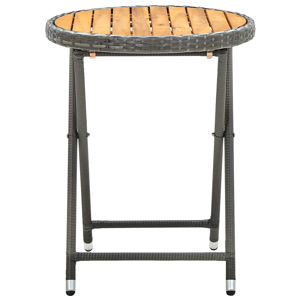Szürke polyrattan és tömör akácfa teázóasztal 60 cm 3