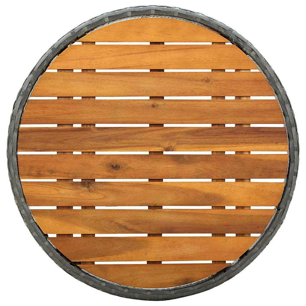 Szürke polyrattan és tömör akácfa teázóasztal 60 cm 4