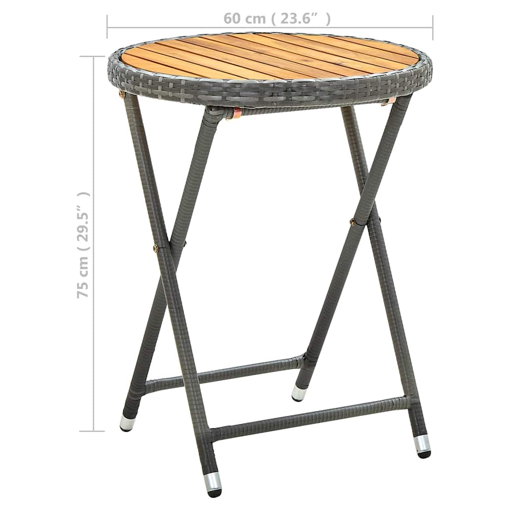 Szürke polyrattan és tömör akácfa teázóasztal 60 cm 7