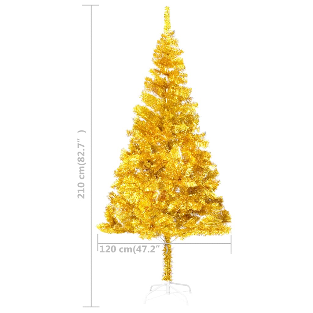 Aranyszínű PET megvilágított műkarácsonyfa gömb szettel 210 cm 13