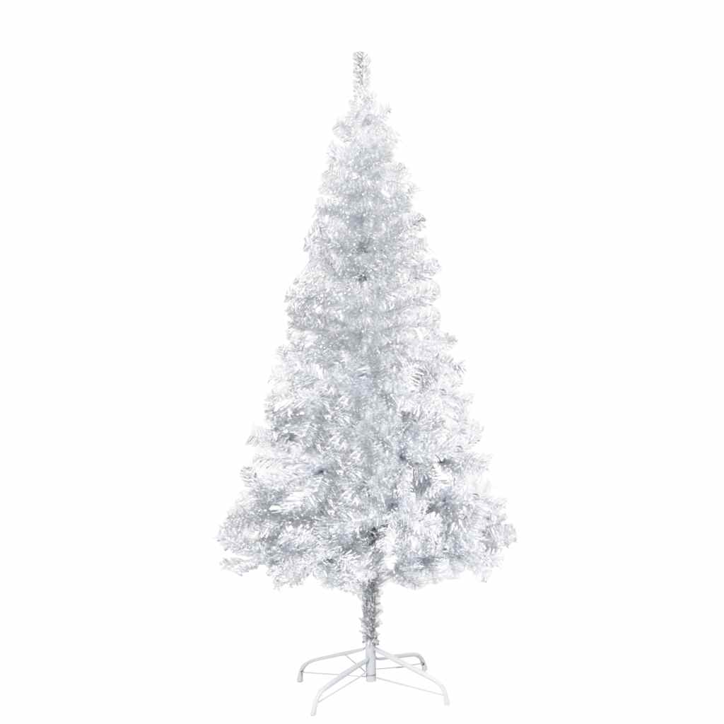 Ezüstszínű PET megvilágított műkarácsonyfa gömb szettel 150 cm 2