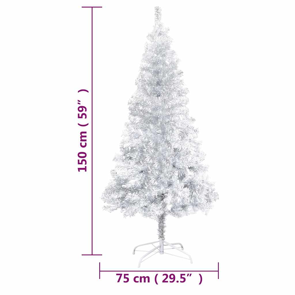 Ezüstszínű PET megvilágított műkarácsonyfa gömb szettel 150 cm 13