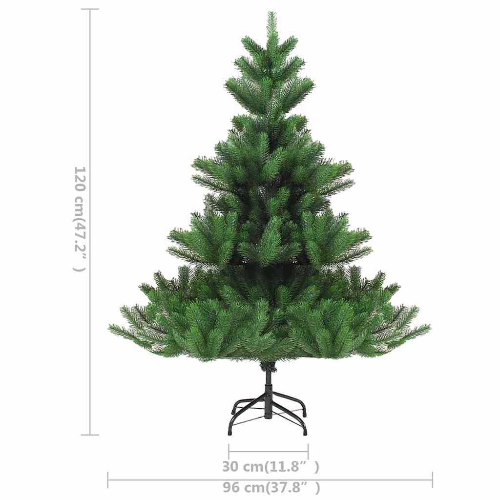Zöld nordmann műfenyő LED-fényekkel és gömbszettel 120 cm 10