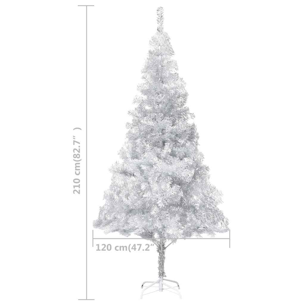 Ezüstszínű PET megvilágított műkarácsonyfa gömb szettel 210 cm 14