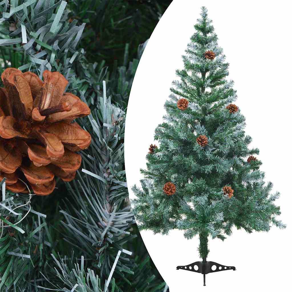 Zúzmarás megvilágított karácsonyfa gömb szettel/tobozzal 150 cm 2