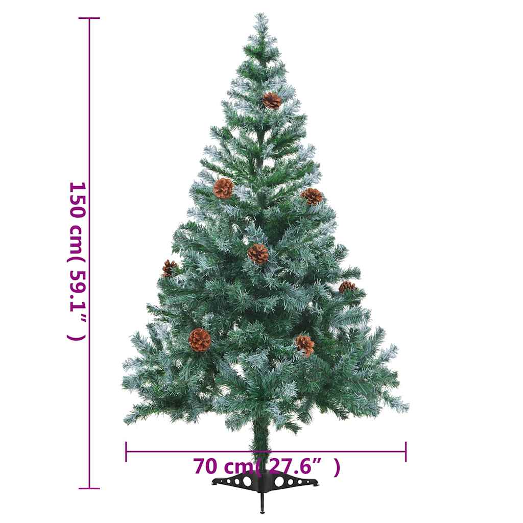 Zúzmarás megvilágított karácsonyfa gömb szettel/tobozzal 150 cm 14