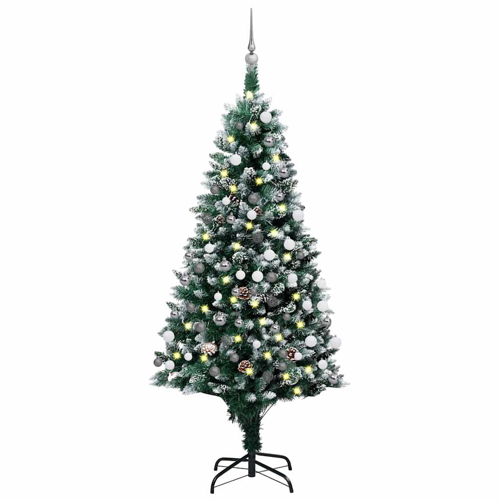LED-es műkarácsonyfa gömbkészlettel és tobozokkal 180 cm