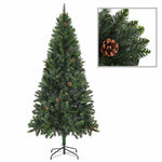 Zöld megvilágított műkarácsonyfa gömb szettel/tobozzal 210 cm 2