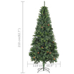 Zöld megvilágított műkarácsonyfa gömb szettel/tobozzal 210 cm 11